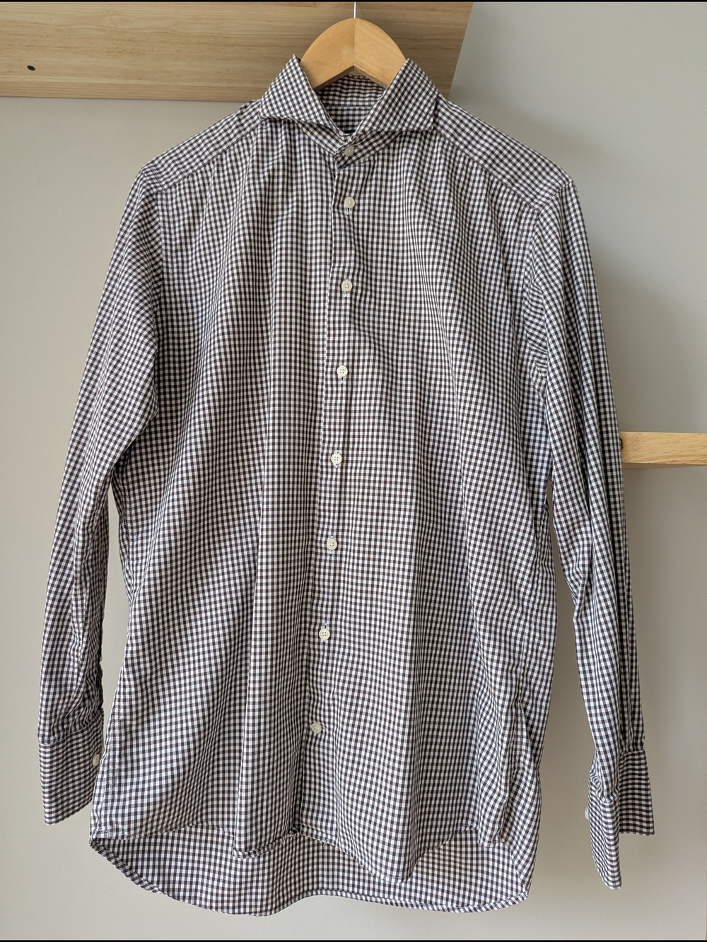 Suit Supply Men's Brown & White Gingham Dress Shirt